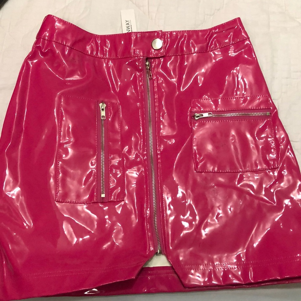 Pink pleather skirt